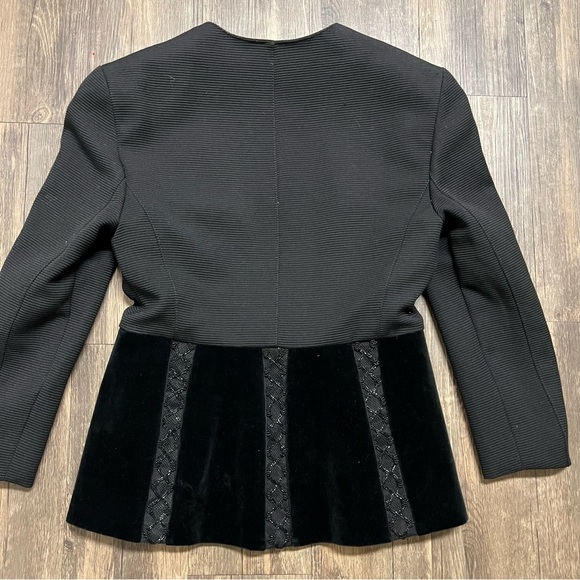 ALMA Couture Black Fitted Peplum Beaded Blazer Cocktail Jacket Velvet Holidays L - Picture 9 of 16